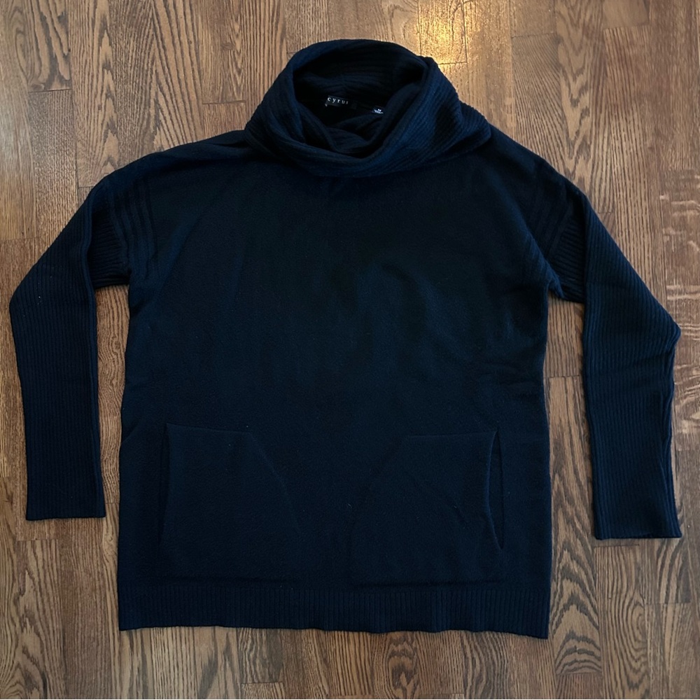 Women’s Cyrus Black Ribbed Cowl Neck Sweater Medium Front Pockets